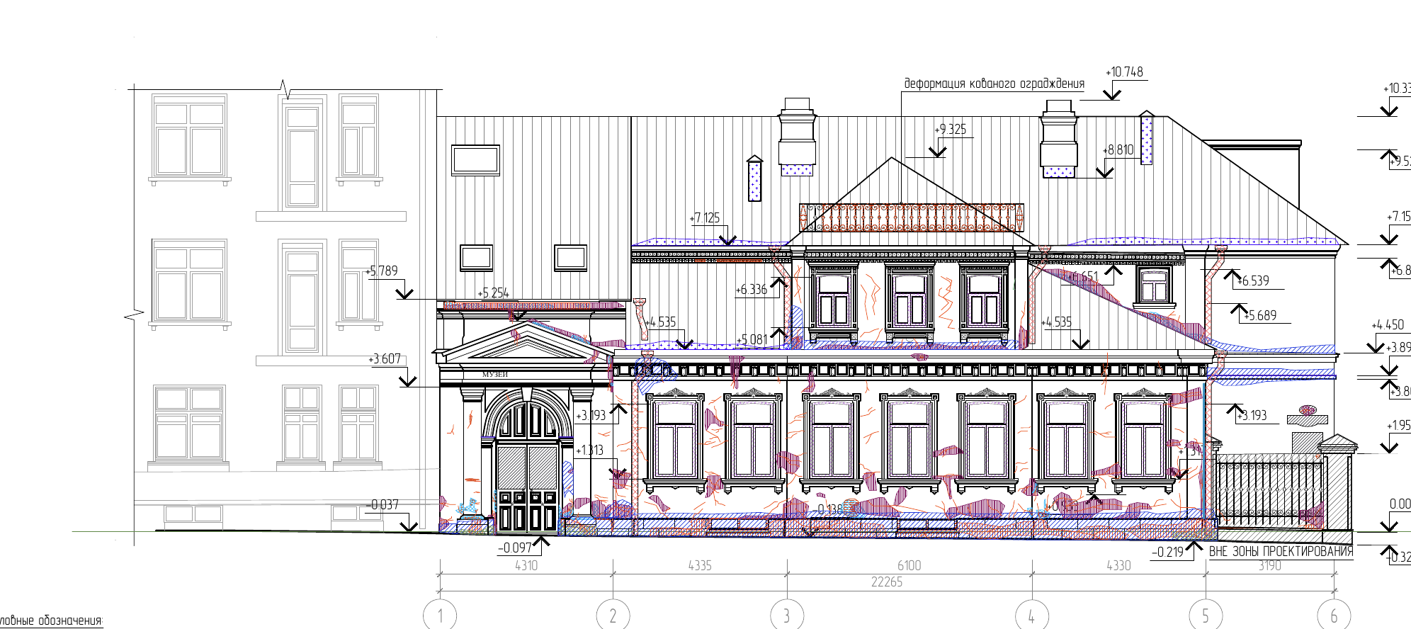 Чертёж фасада городской усадьбы Масленниковых-Петуховых, Москва, Щетининский переулок